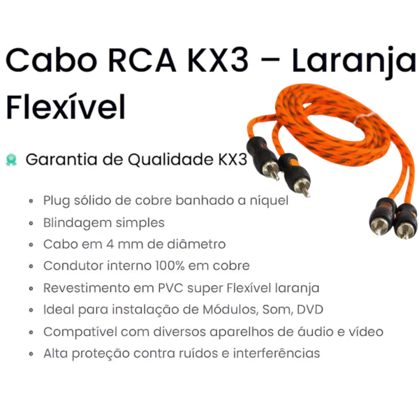 CABO RCA FLEXIVEL LARANJA 1M KX3 PARA USO AUTOMOTIVO - Image 2
