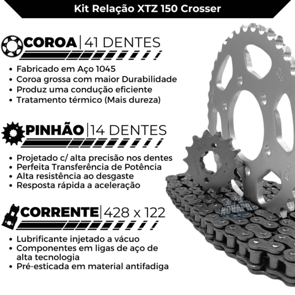 KIT XTZ 150 CROSSER (14-24) 41Z X 14Z C/ CORRENTE 428H X 122L - TITANIUM (1045) - Image 3