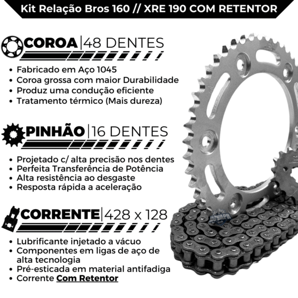 KIT TRANSMISSAO DAROM  COM RETENTOR BROS 160 - XRE 190 - Image 2