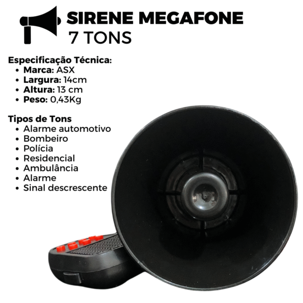 Sirene Polícia Ambulância Megafone 7 Tons 12/24v Bivolt Asx - Image 3