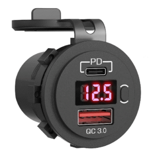 TOMADA VEICULAR 1 USB/ 1USB C - C/ VOLT - VERMELHO 5V 3.0