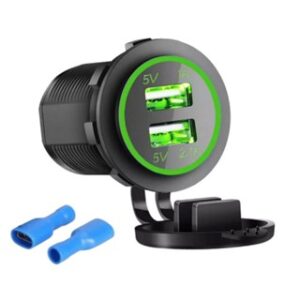 TOMADA VEICULAR 2 USB - VERDE 5V 1A-2.1A