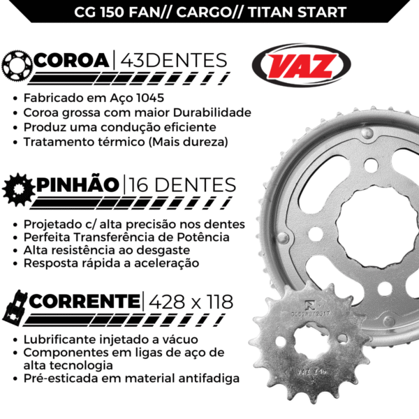 KIT DE RELACAO TRANSMISSAO COMPLETO XTREME STANDARD CG 150 H03673XS - Image 3