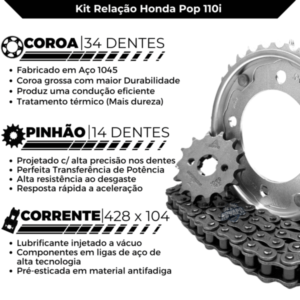 KIT TRANSMISSAO DAROM POP 110 I 15/ - Imagem 2