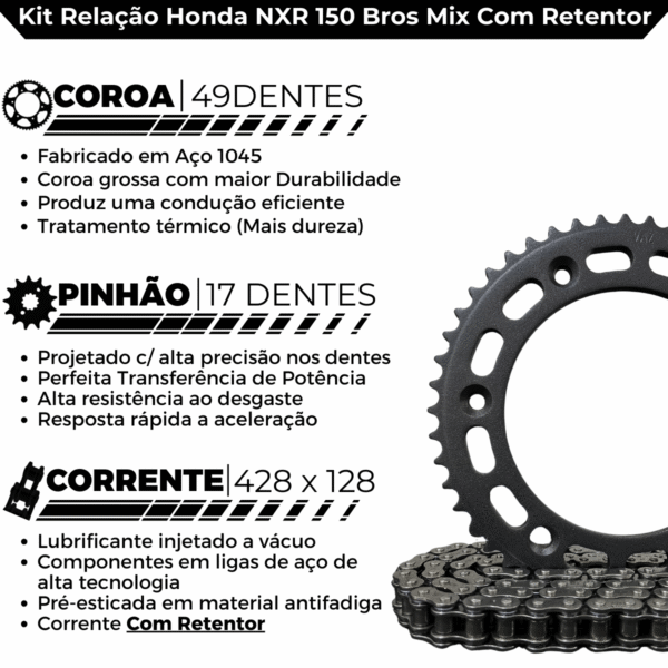 KIT DE RELACAO TRANSMISSAO COMPLETO XTREME H03977X NXR BROS 150 - Imagem 3