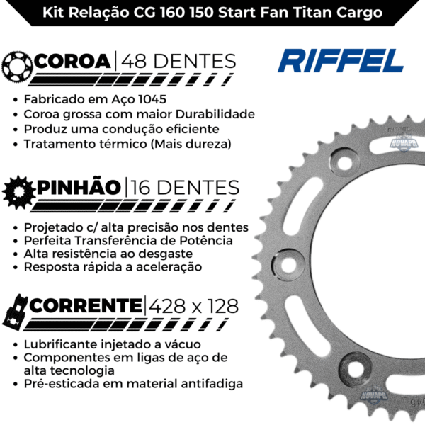 KIT NXR 160 BROS (15-24) / XRE 190 (16-24) 48Z X 16Z C/ CORRENTE 428H X 128L - TITANIUM (1045) - Image 3