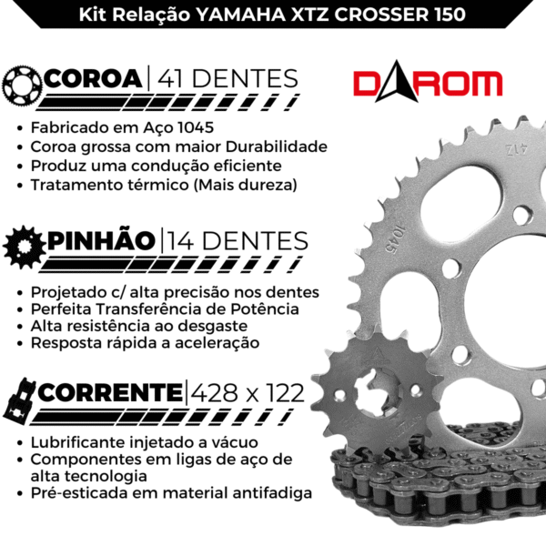 KIT TRANSMISSAO DAROM XTZ CROSSER 150 2014 até 2026 - Image 2