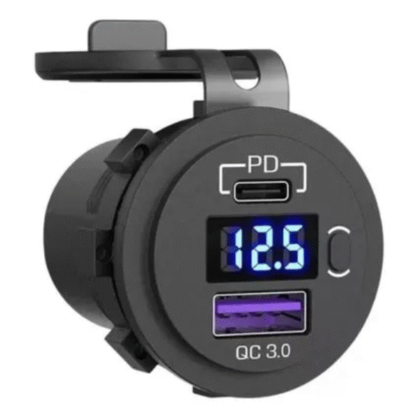 TOMADA VEICULAR 1 USB/ 1USB C - C/ VOLTIMETRO - AZUL 5V 3.0 - Image 2