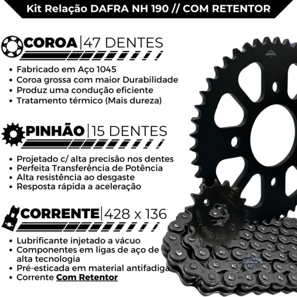 KIT DE RELACAO TRANSMISSAO COMPLETO XTREME D00371X NH 190 DAFRA - Image 2
