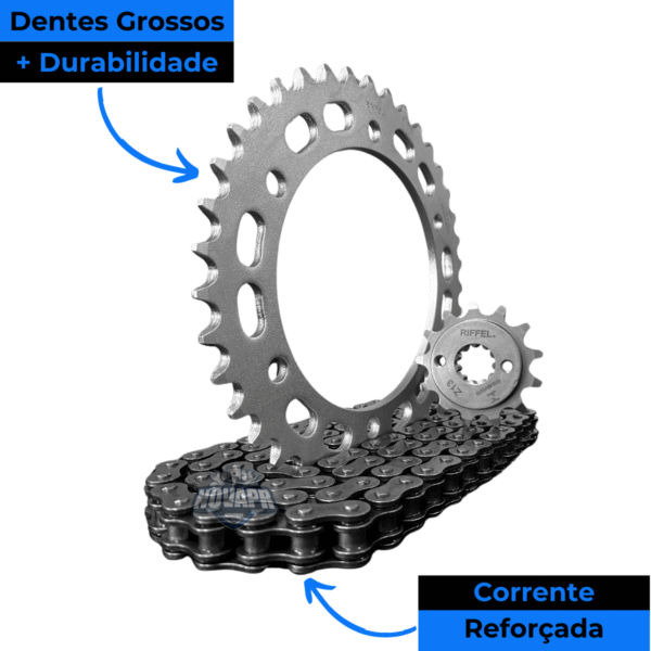 KIT XRE 300 (10-23) 39Z X 13Z C/ CORRENTE REMANCHADA O'RING 520HO X 104L - TOP (1045) - Imagem 6