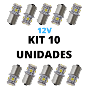 Lampada led 1 polo 8 smd 5050 branco 12V (10 Unidades)