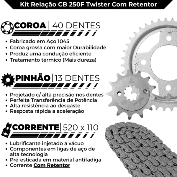 KIT TRANSMISSAO DAROM  COM RETENTOR CB 250F TWISTER 16/22 - Image 4
