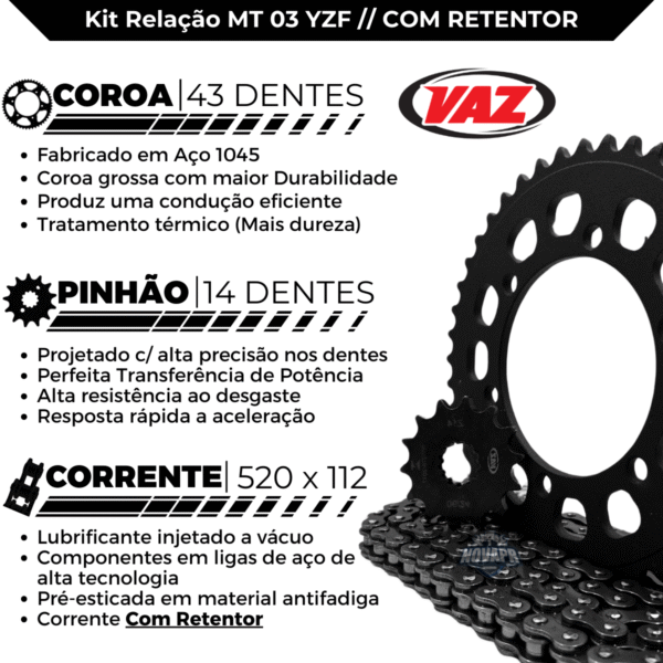 KIT DE RELACAO TRANSMISSAO COMPLETO XTREME Y04583X YZFR3 MT03 - Image 3