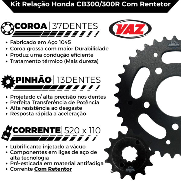 KIT DE RELACAO TRANSMISSAO COMPLETO XTREME H03971X CB300 300R - Image 3