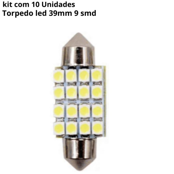Torpedo led 39mm 9 smd 5050 branco 12V (10 Unidades)