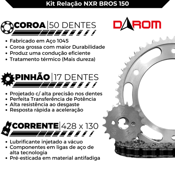 KIT TRANSMISSAO DAROM BROS 150 2003 ATÉ 2015 - Imagem 3