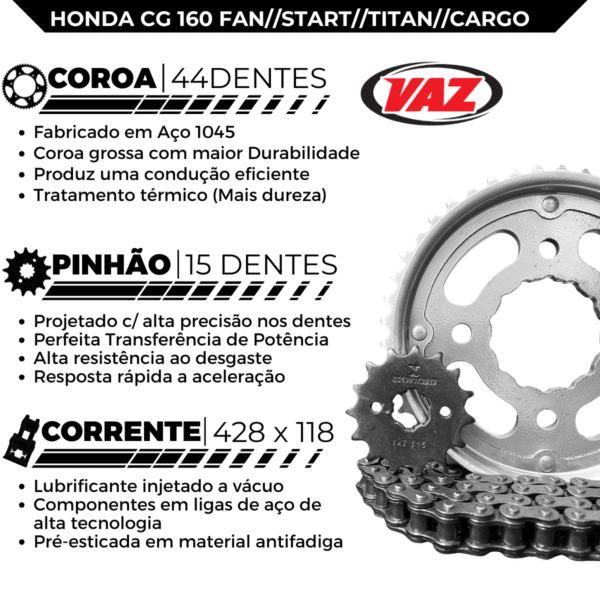 KIT DE RELACAO TRANSMISSAO COMPLETO XTREME STANDARD CG 160 H04007XS - Image 3