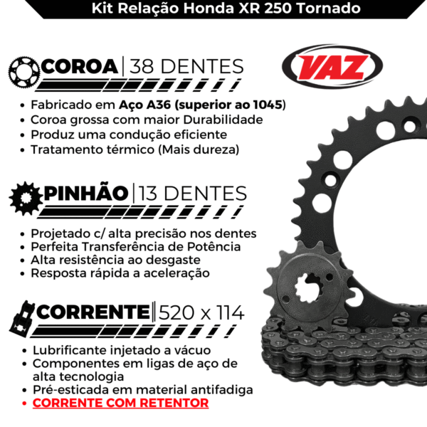 KIT DE RELACAO TRANSMISSAO COMPLETO XTREME H03123X XR 250 TORNADO 38/13 - Image 4