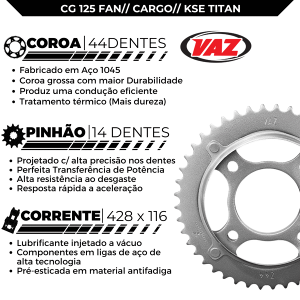 KIT DE RELACAO TRANSMISSAO COMPLETO XTREME STANDARD CG 125  H01190XS - Image 3