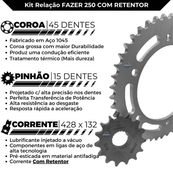 KIT YS 250 FAZER (05-17) 45Z X 15Z C/ CORRENTE O'RING 428HO X 132L - TOP (1045) - Image 2