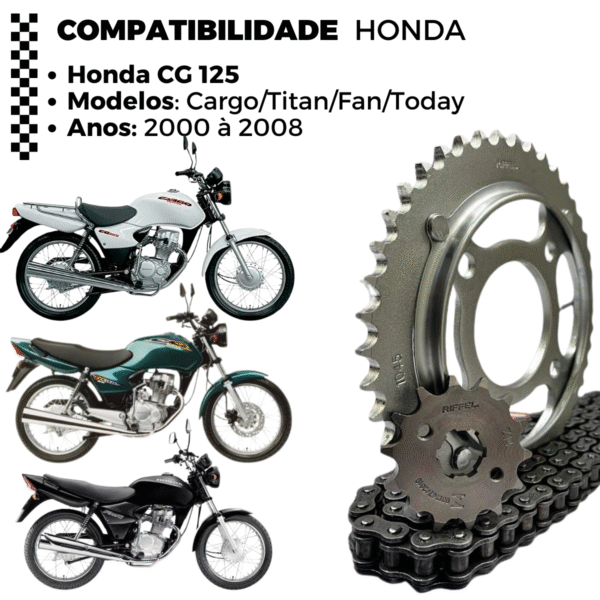 KIT CG 125 [CARGO/TITAN/FAN/TODAY] (00-08) 44Z X 14Z  C/ CORRENTE O-RING 428HO X 116L C/ ANEL - TOP (1045) - Image 2