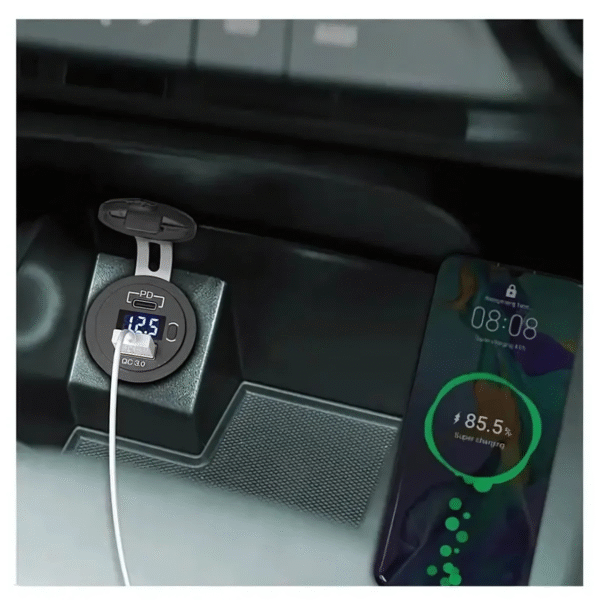 TOMADA VEICULAR 1 USB/ 1USB C - C/ VOLT - VERDE 5V 3.0 - Image 3