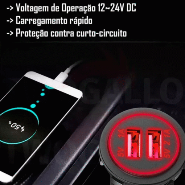 TOMADA VEICULAR 2 USB - VERMELHO 5V 1A-2.1A - Image 4