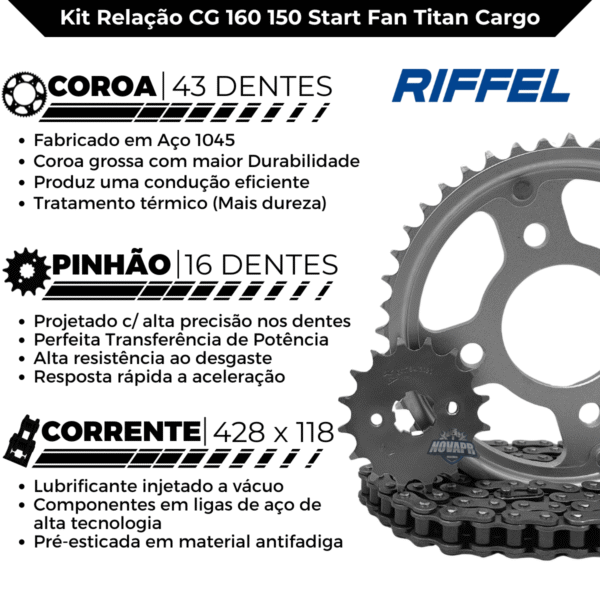 KIT CG 150 [START/CARGO/FAN/TITAN] (04-16) 43Z X 16Z C/CORRENTE 428H X 118L C/ANEL -TITANIUM - 1045 - Image 3