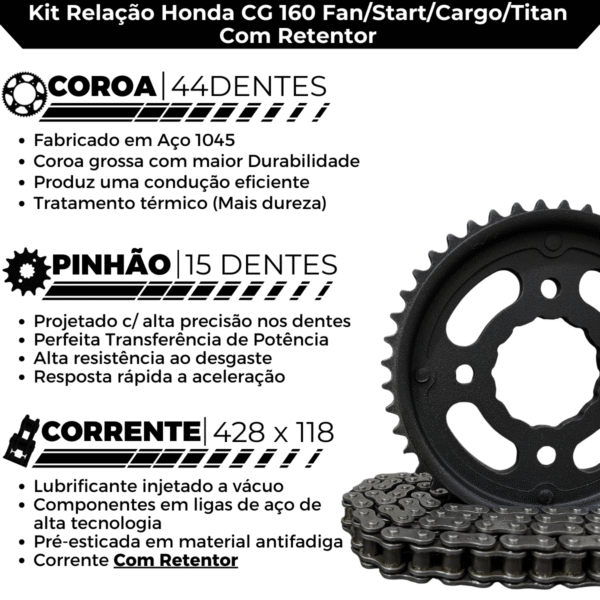 KIT DE RELACAO TRANSMISSAO COMPLETO XTREME H04008X CG 160 - Image 3