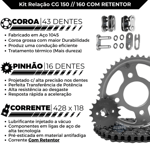 KIT CG 150 [START/CARGO/FAN/TITAN] (04-16) 43Z X 16Z C/ CORRENTE 428HO X 118L C/ANEL - TOP (1045) - Image 3