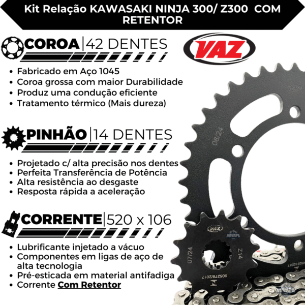KIT DE RELACAO TRANSMISSAO COMPLETO XTREME Z300 NINJA 300 K02372X - Image 3