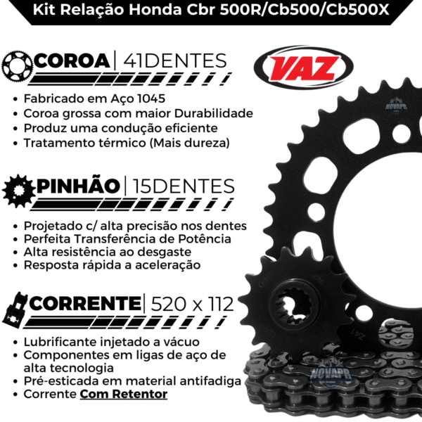 KIT DE RELACAO TRANSMISSAO COMPLETO XTREME H04001X CB500R 500F - Image 3