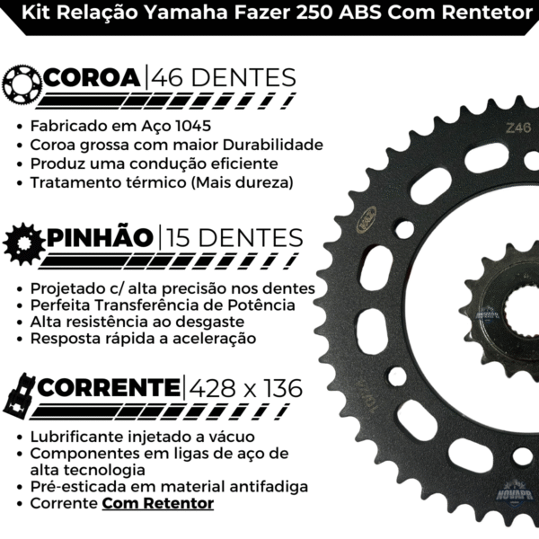 KIT DE RELACAO TRANSMISSAO COMPLETO XTREME Y04594X FAZER 250 ABS - Image 3