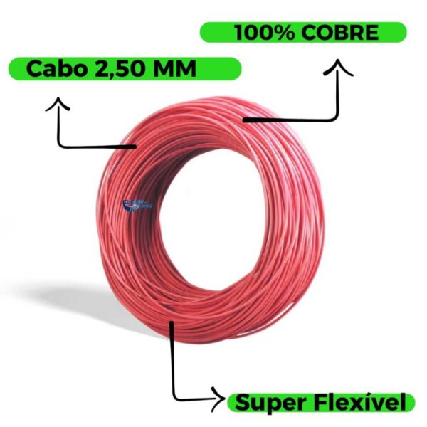 CABO FLEXIVEL - TECHNOISE - 2,50 MM x 100M - VERMELHO - Imagem 2