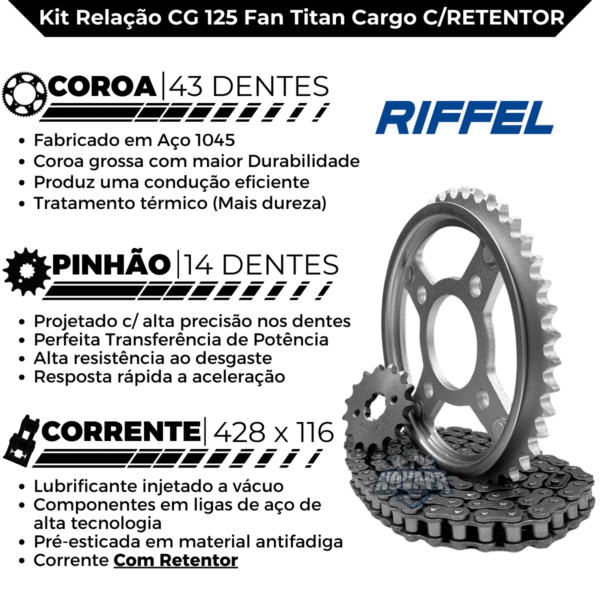KIT CG 125 [CARGO/FAN] (09-13) 43Z X 14Z C/ CORRENTE O-RING 428HO X 116L C/ANEL - TOP (1045) - Image 3
