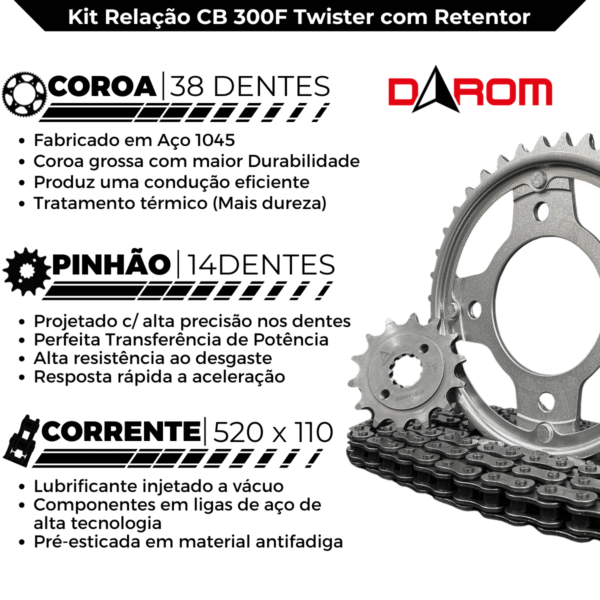 KIT TRANSMISSAO DAROM  COM RETENTOR CB 300F TWISTER 23/ - Image 3