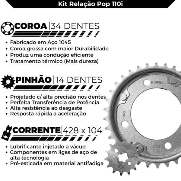 KIT POP 110I (16-24) 34Z (C/ ANEL) X 14Z C/ CORRENTE 428H X 104L - TITANIUM (1045) - Image 5