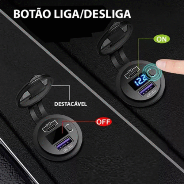 TOMADA VEICULAR 1 USB/ 1USB C - C/ VOLT - VERMELHO 5V 3.0 - Image 5
