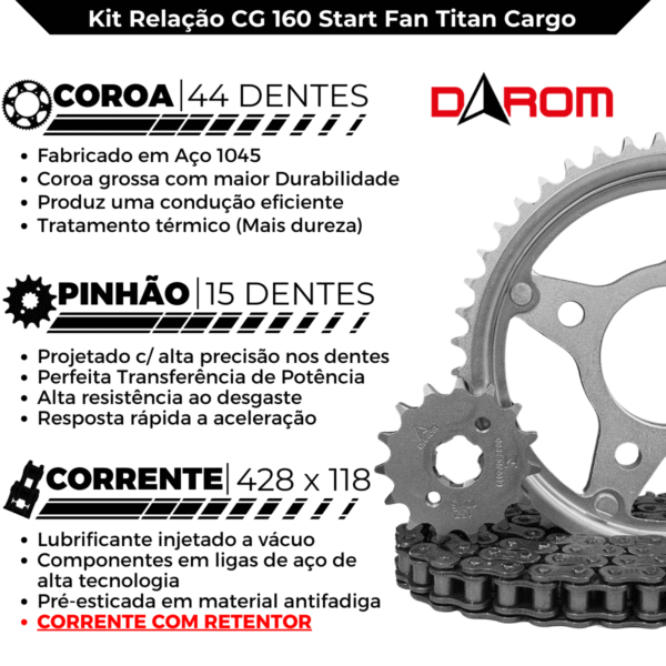 KIT TRANSMISSAO DAROM  COM RETENTOR CG 160 15/ - Image 3