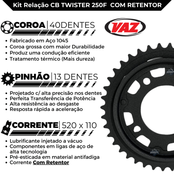KIT DE RELACAO TRANSMISSAO COMPLETO XTREME CB 250F H04011X - Image 3