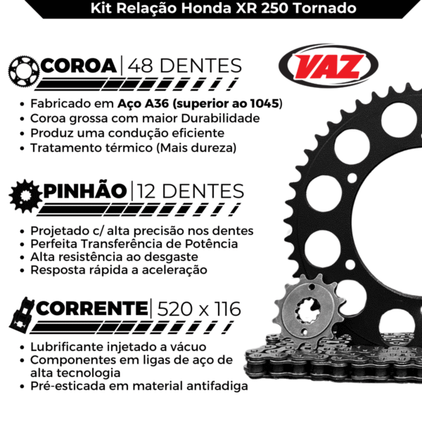 KIT DE RELAÇÃO TRANSMISSAO COMPLETO XTREME H03119X XR 250 TORNADO 48/12 - Image 4