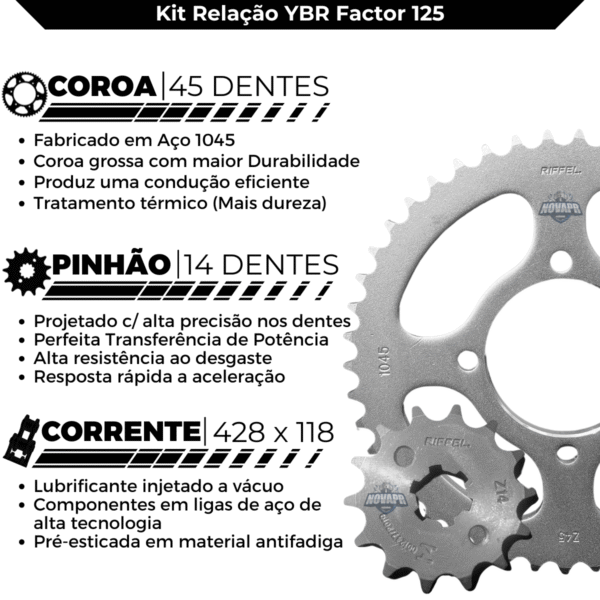 KIT YBR 125 [FACTOR] (00-16) 45Z X 14Z C/CORRENTE 428H X 118L - TITANIUM - 1045 - Image 3