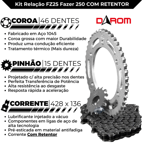 KIT TRANSMISSAO DAROM  COM RETENTOR FAZER 250 18/ - FZ25 18/ - Image 2