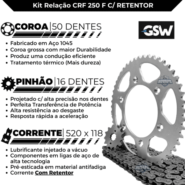 GSW065R KIT COROA/PINHAO/CORR. CRF 250 F C/ RETENTOR - Image 3