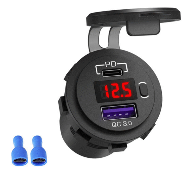 TOMADA VEICULAR 1 USB/ 1USB C - C/ VOLT - VERMELHO 5V 3.0 - Image 4