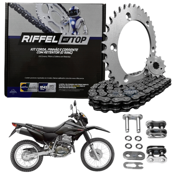 KIT XR 250 TORNADO (01-08) 38Z X 13Z C/ CORRENTE REMANCHADA O'RING 520HO X 104L - TOP (1045)