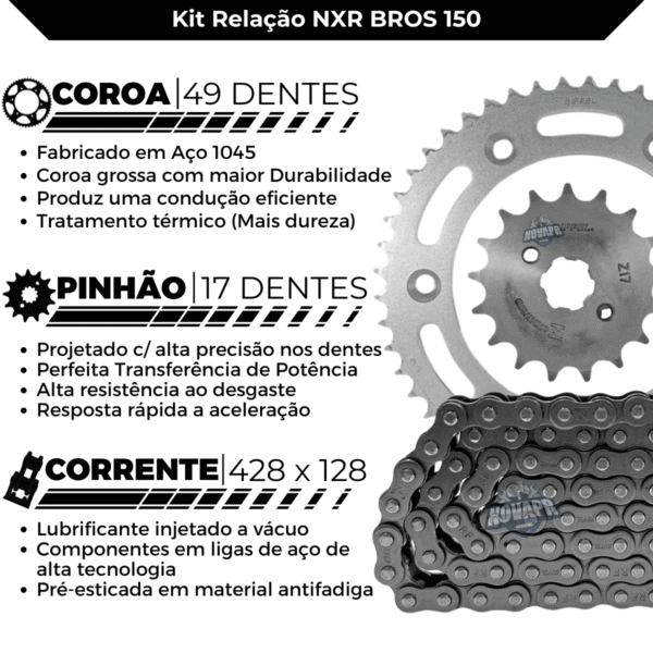 KIT NXR 150 [BROS/ESD] (03-15) 49Z X 17Z C/ CORRENTE 428H X 128L - TITANIUM (1045) - Image 3
