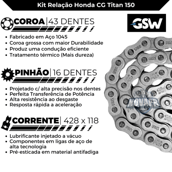 GSW006 KIT COROA/PINHAO/CORR. CG TITAN 150 1045 - Image 3