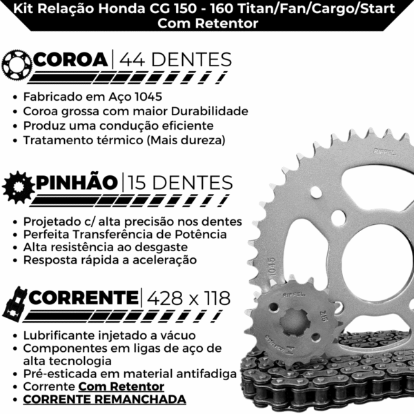 KIT CG 160 [TITAN/FAN/START/CARGO] (16-24) / CG 150 [START/CARGO/TITAN/FAN] (04-16) 44Z (C/ ANEL) X 15Z C/ CORRENTE O-RI - Image 3