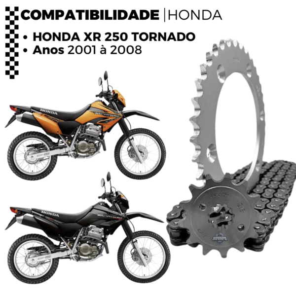 KIT XR 250 TORNADO (01-08) 38Z X 13Z C/ CORRENTE REMANCHADA O'RING 520HO X 104L - TOP (1045) - Image 7